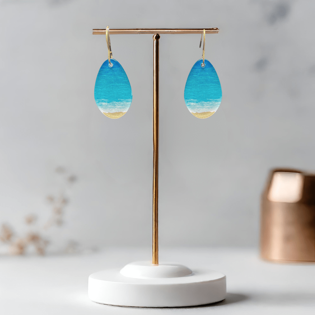 Beach Round Droplet Earrings - hypoallergenic - Image 3