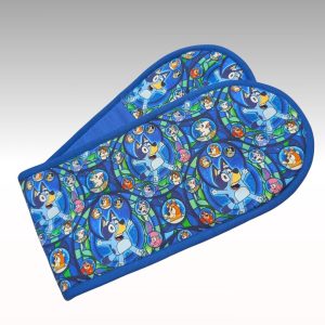 Blue dog and friends double oven mitt