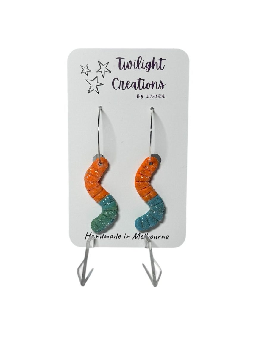Handcrafted sour gummy worm earrings