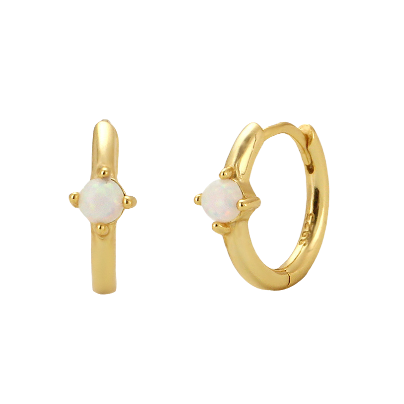 14k gold plated sterling silver opalite hoops