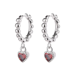 sterling silver with red heart bobble earrings