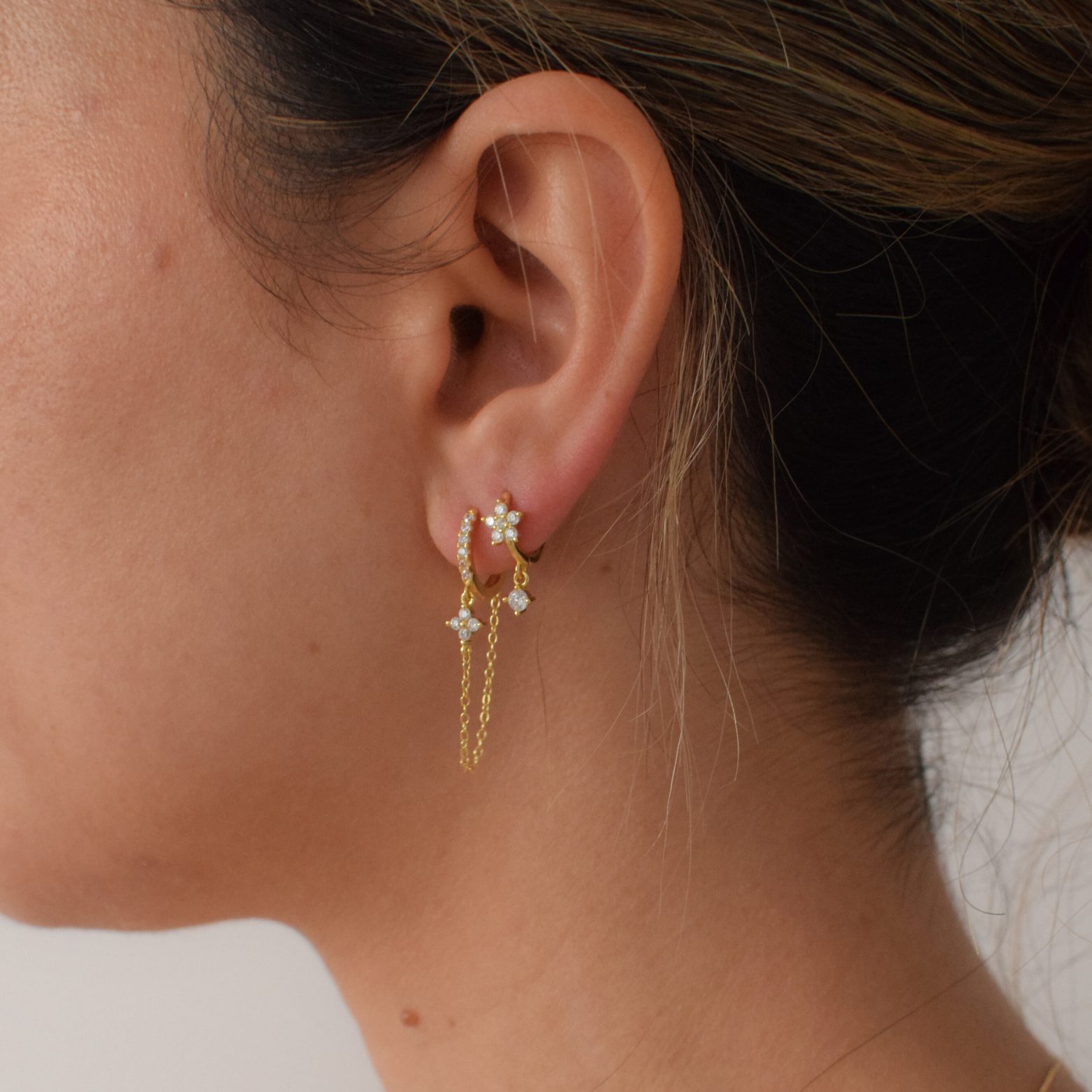 Petal Chain Hoops - 14K Gold Plated - Image 2
