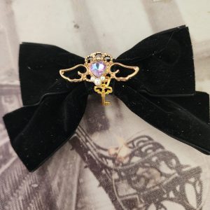 Gothic Small Bow Hair Clip Purple w/ Key Charm