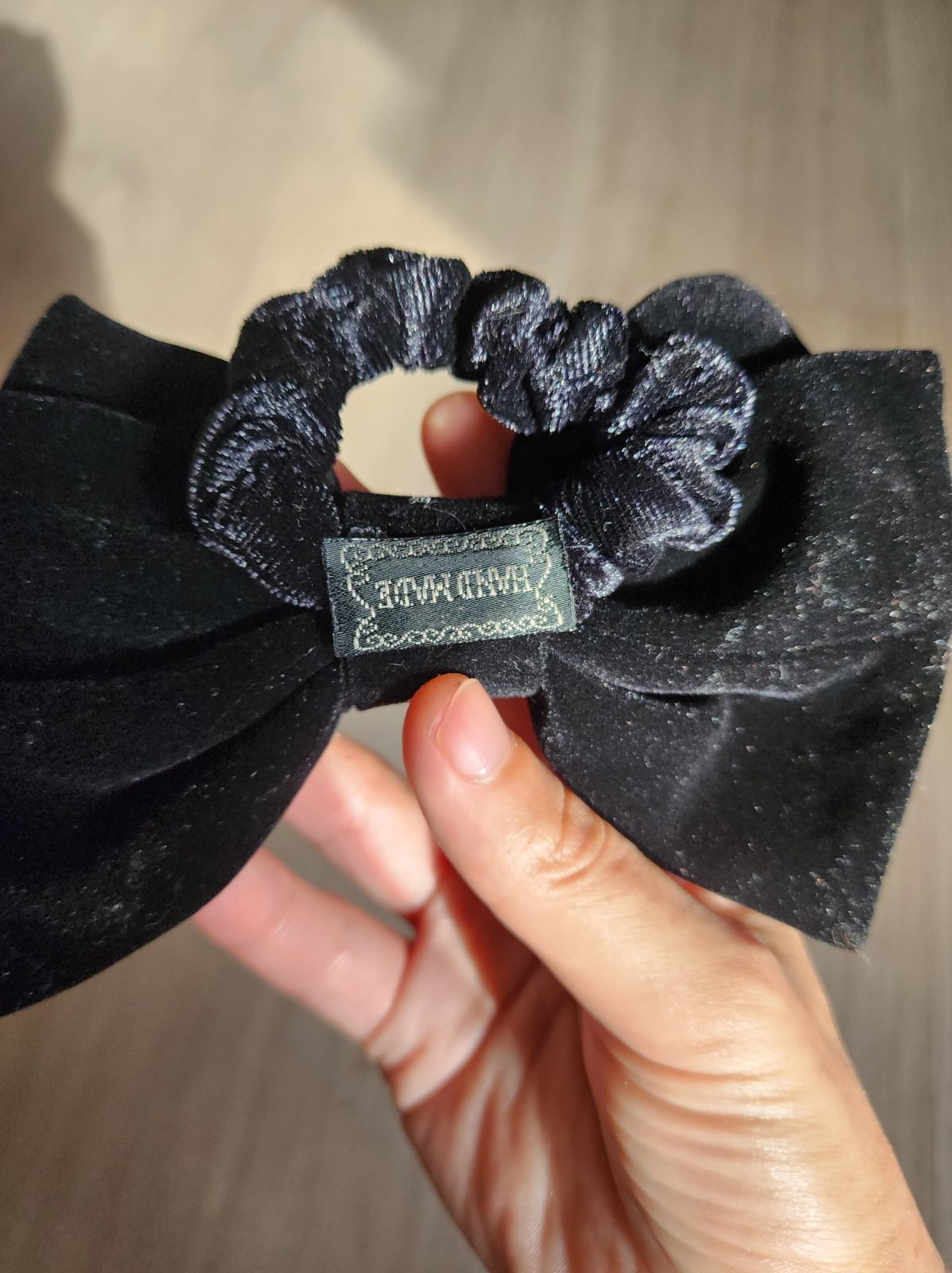 Gothic Large Bow Scrunchie Navy with Dangle - Image 3