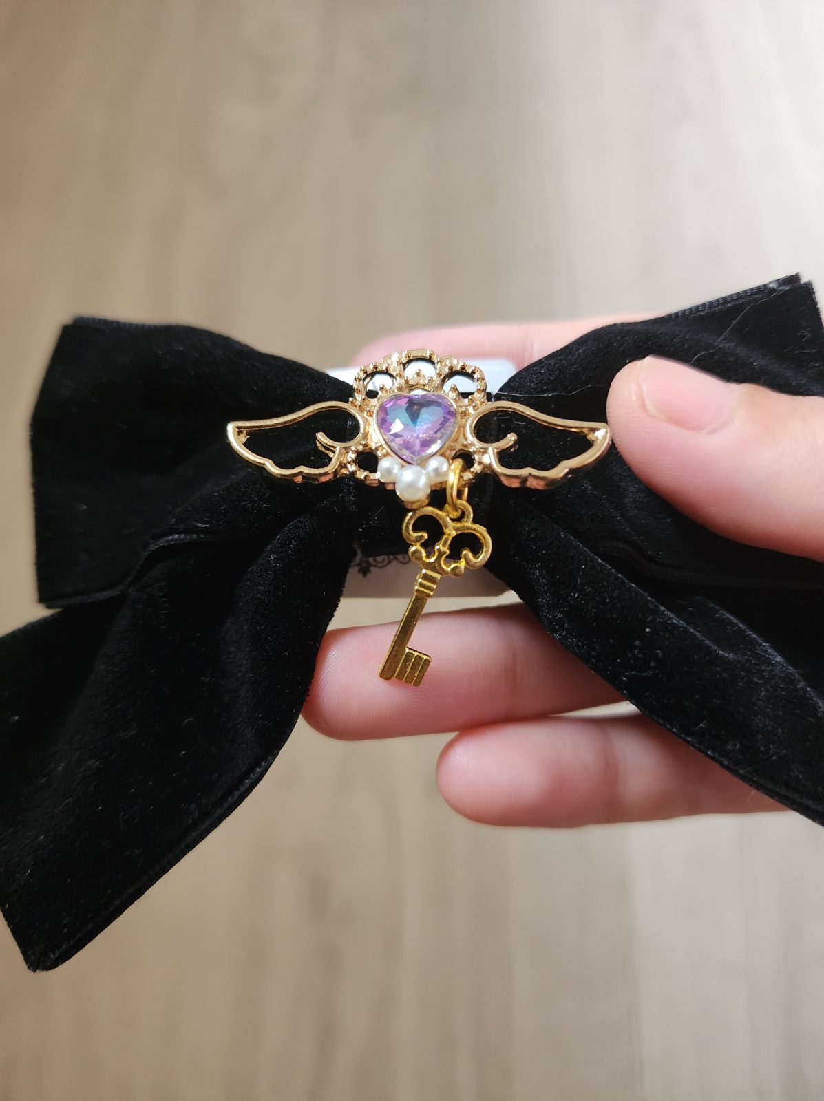 Gothic Small Bow Hair Clip Purple w/ Key Charm - Image 3