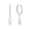 Sterling silver pearl drop hoops