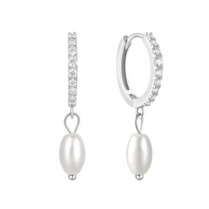 Sterling silver pearl drop hoops