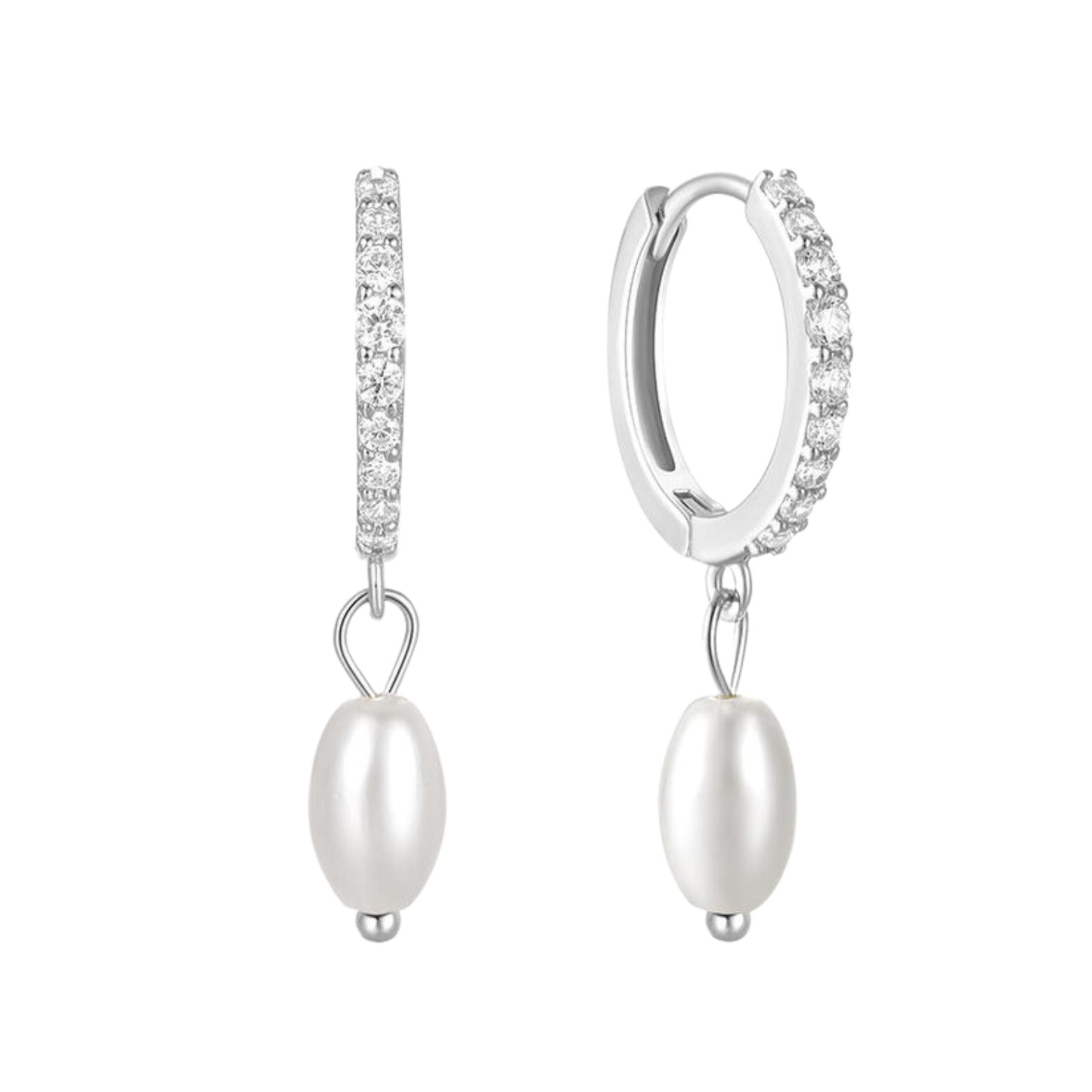 Sterling silver pearl drop hoops