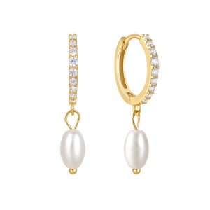 Sterling silver 14k Gold plated pearl hoops
