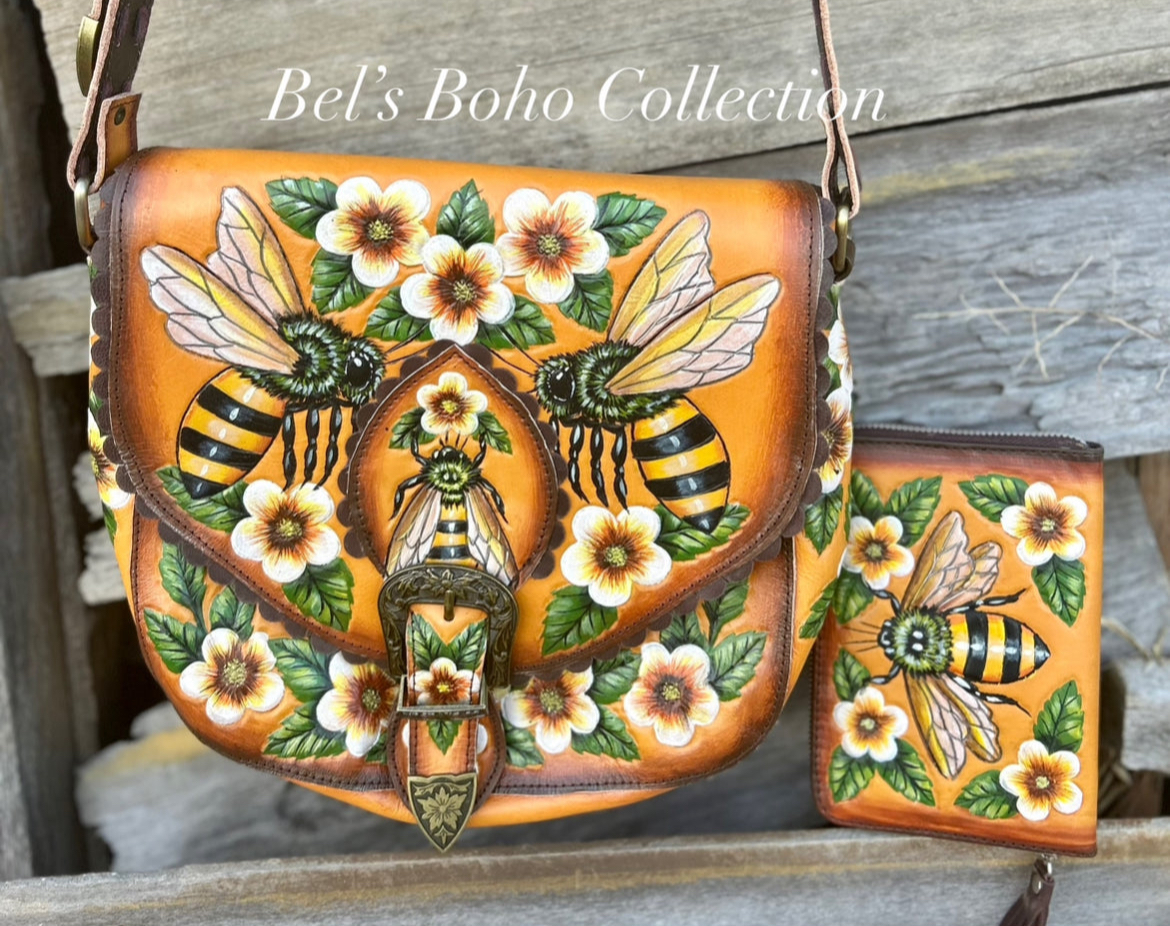 The Hand-Painted Bee Blossom Bag