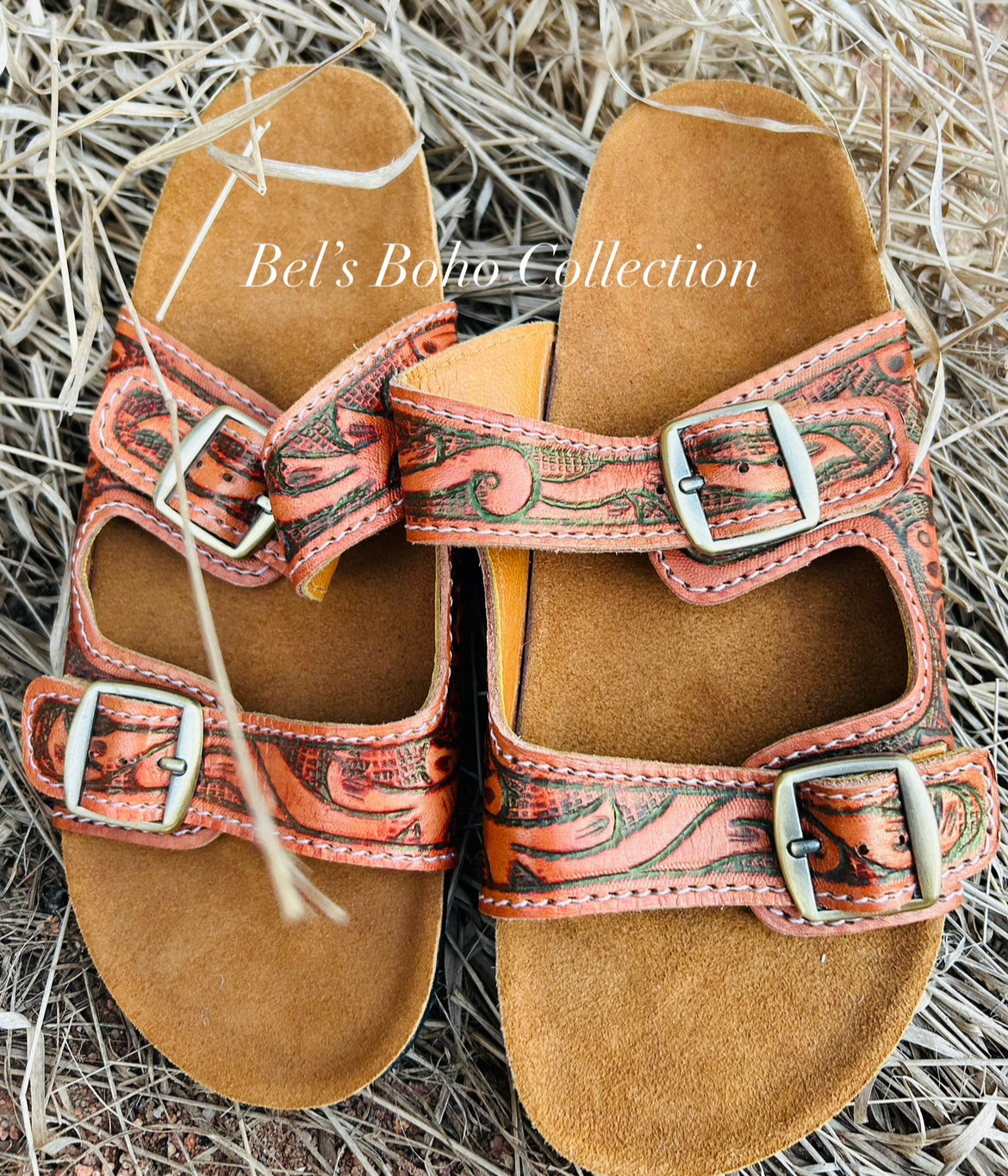 Hand-Tooled Leather Slides - Size 10 - Image 2