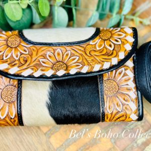 Hand-Carved Floral Boho Wristlet Wallet/Clutch