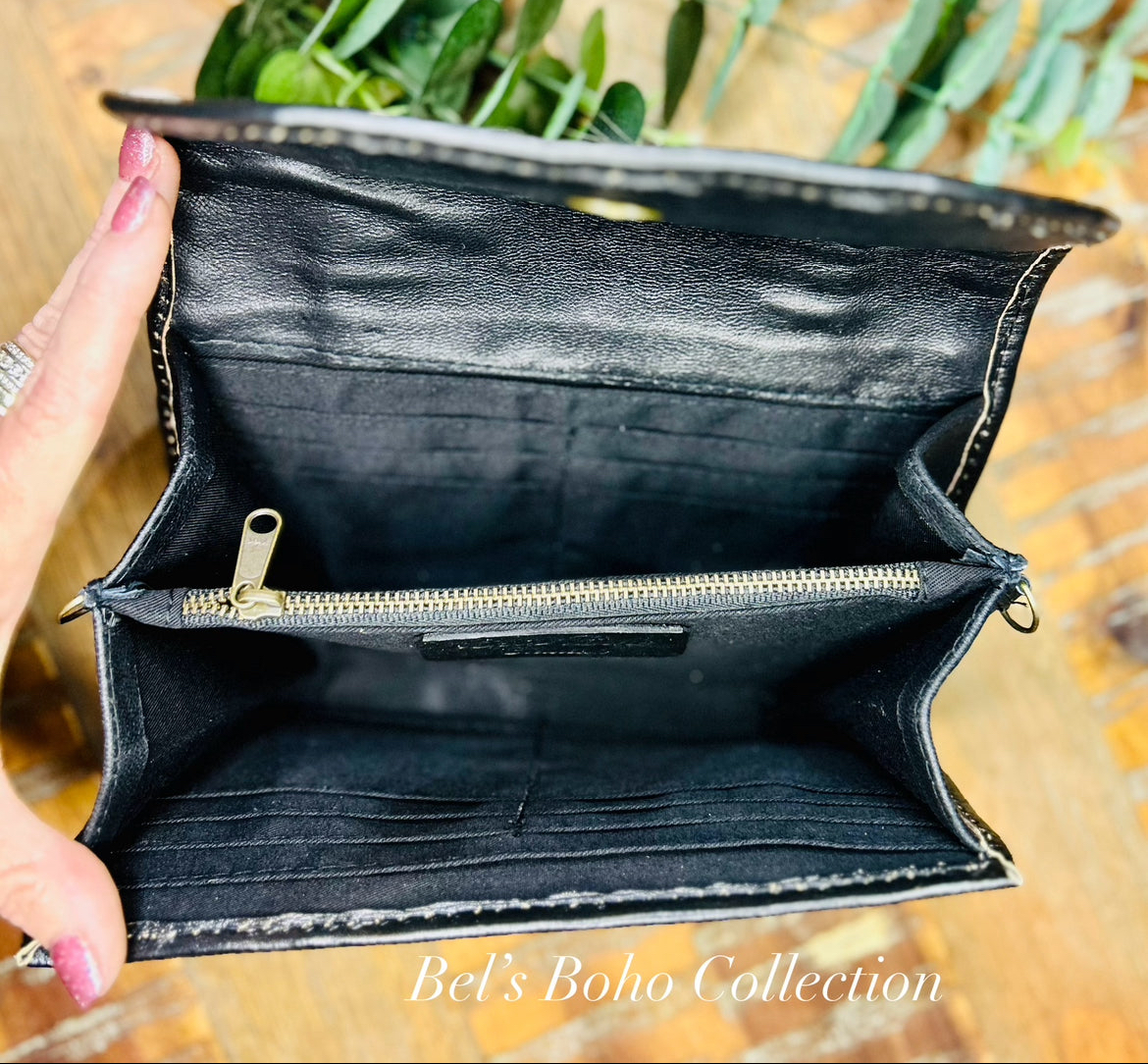 Hand-Carved Floral Boho Wristlet Wallet/Clutch - Image 2