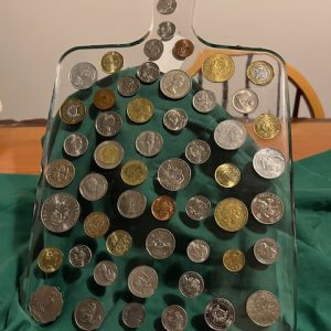Resin board with coins