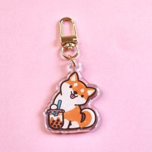 Shiba with Boba Tea Acrylic Bag Charm