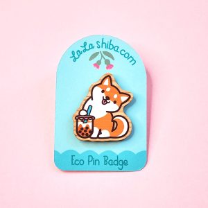 Shiba Eco Wood Pin Badge