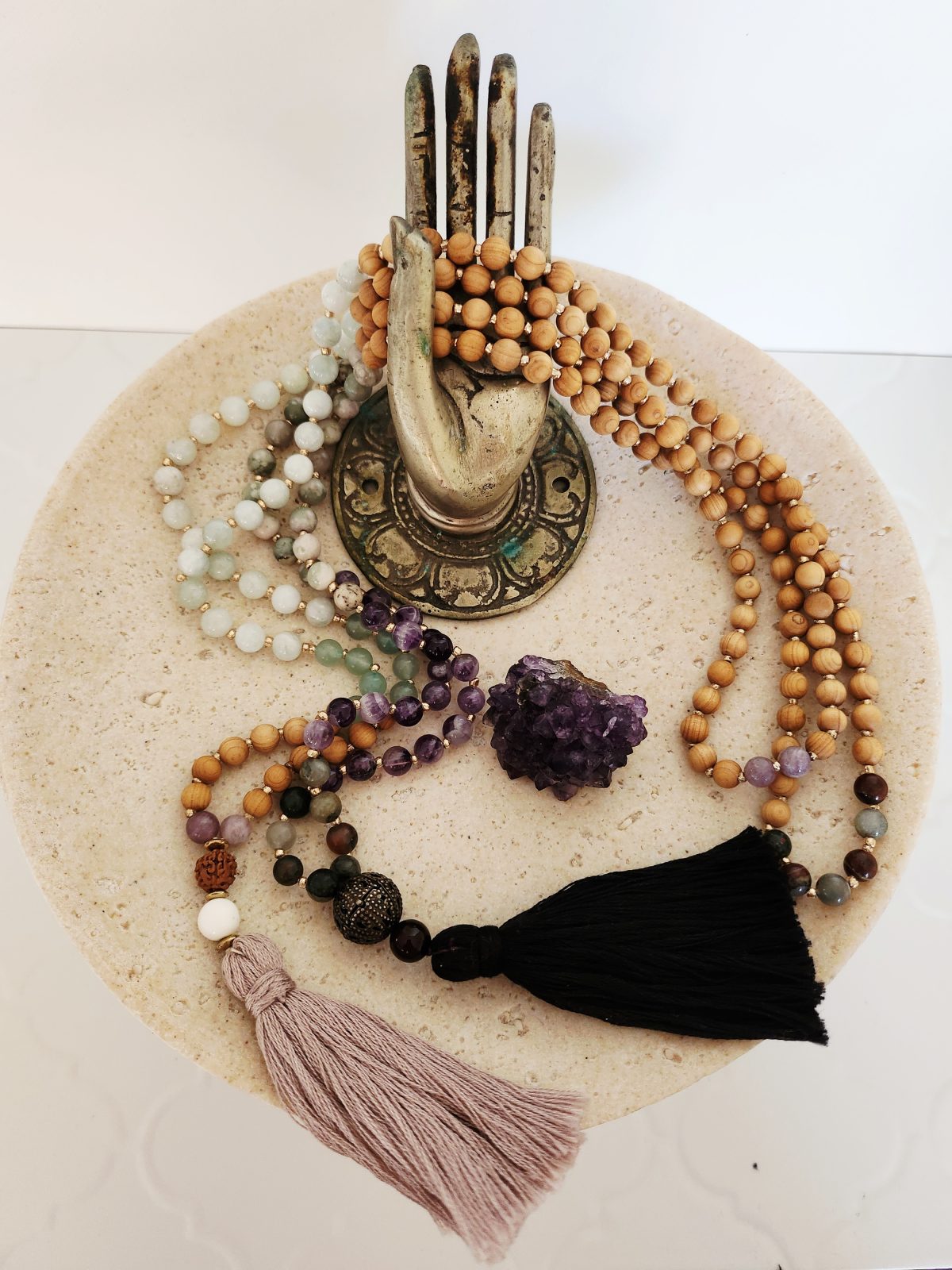 Mixed Sandalwood & Gemstone Mala 6mm - Image 2
