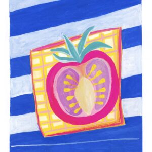 A Sliced Tomato on a blue napkin