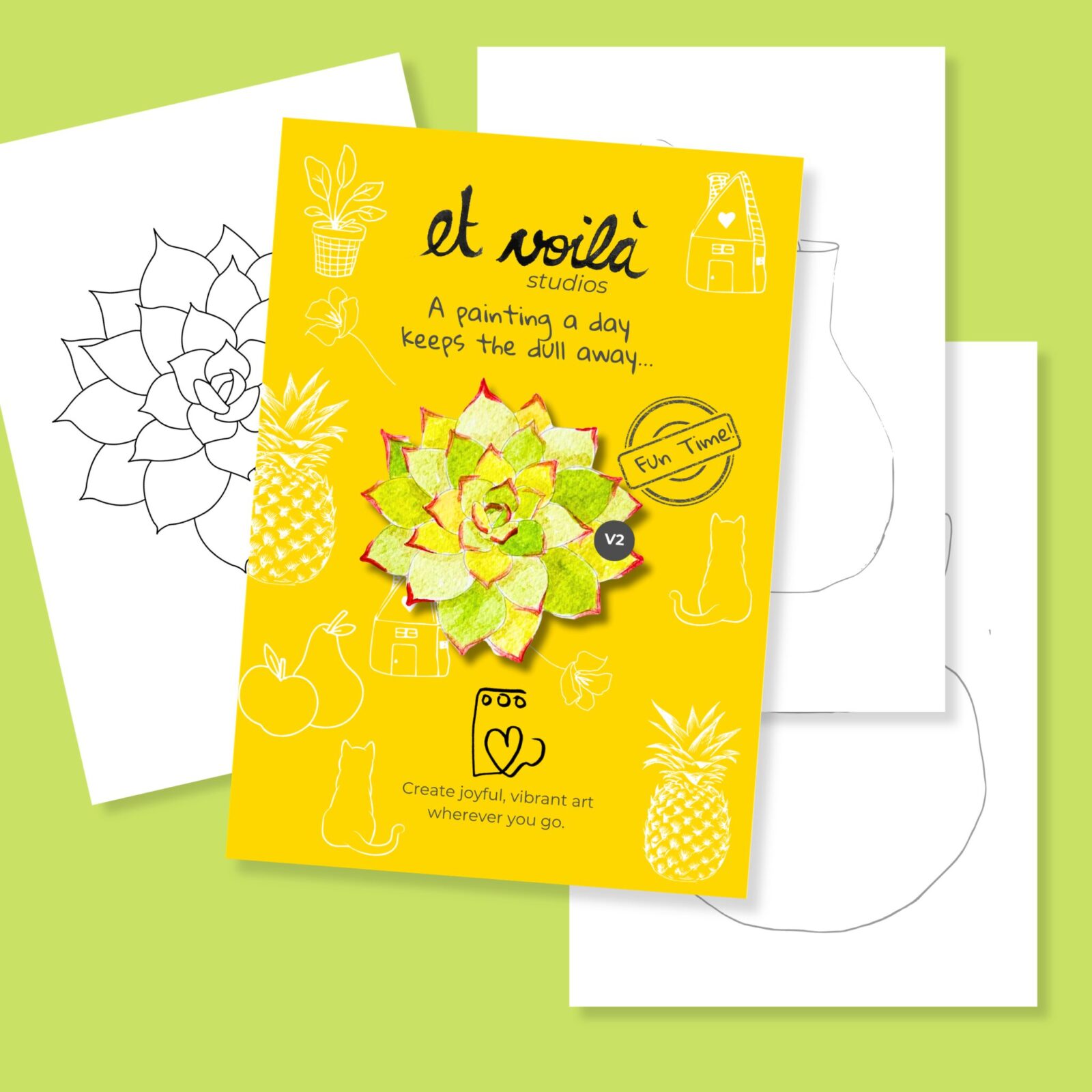 Learn how to paint a succulent with the pre sketched template from Et Voilà Studios