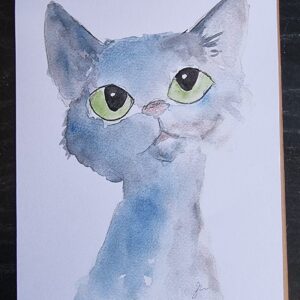 Blue Cat Watercolour Print