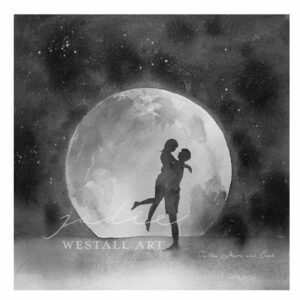 Illustration of a couple standing in front of the Moon by Jodie Westall