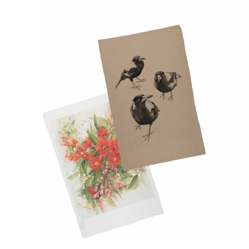 100% Organic Cotton Tea Towel 'Buzzing Beauty' Flowering Gum by Jodie Westall - Image 3
