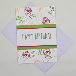 Pink & Green Happy Birthday Card