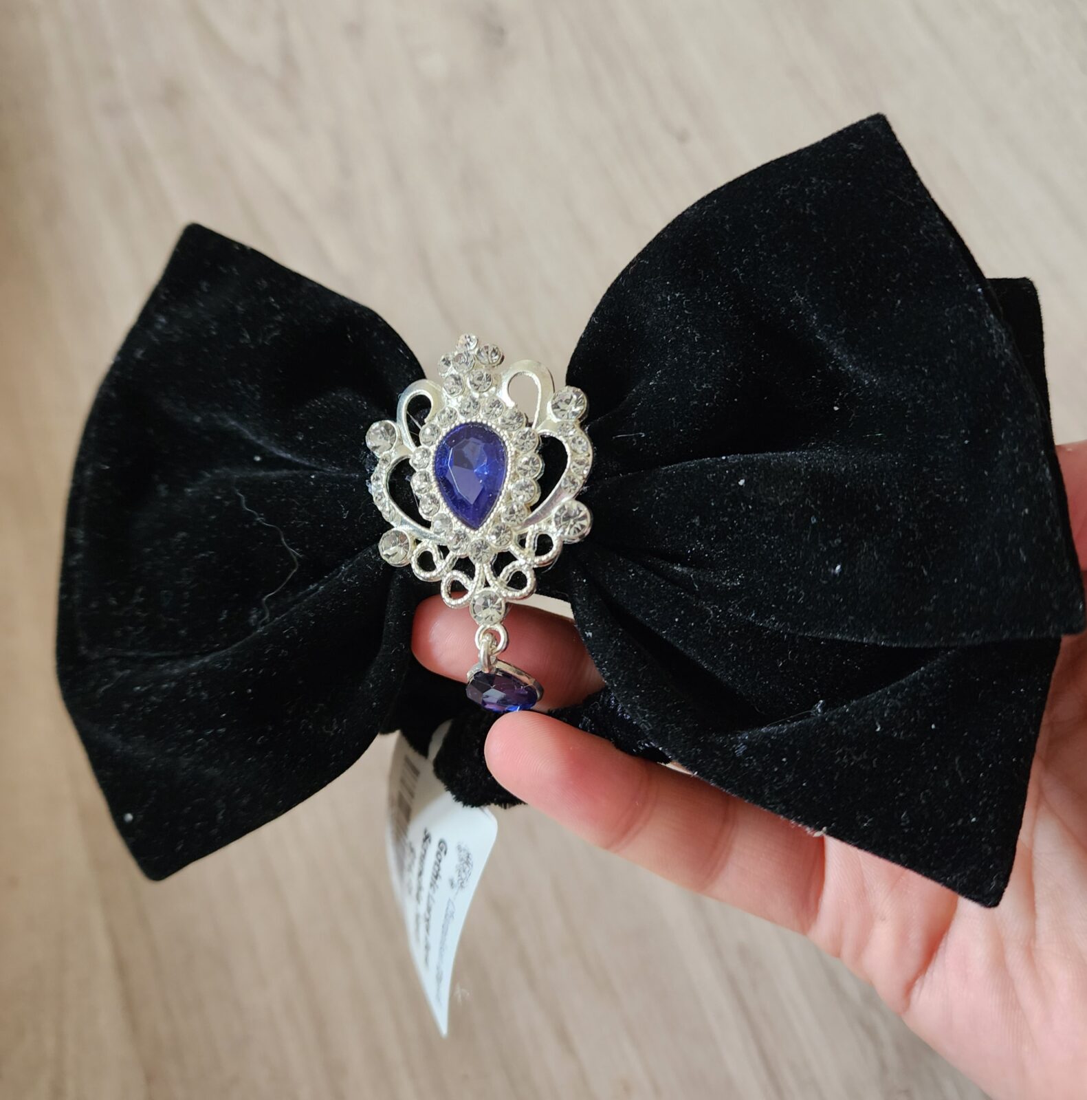 Gothic Large Bow Scrunchie Navy with Dangle - Image 4