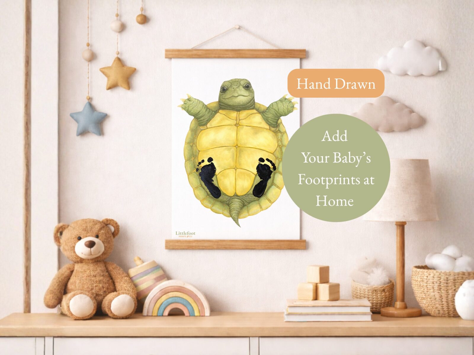Hand Drawn Tortoise Print - Add Your baby's Footprints