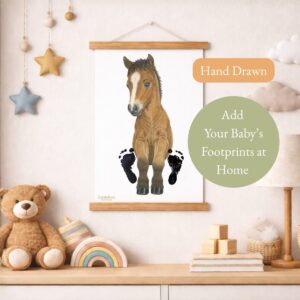 Hand Drawn Horse / Pony Print - Add Your baby's Footprints