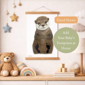 Hand Drawn Otter Print - Add Your baby's Footprints