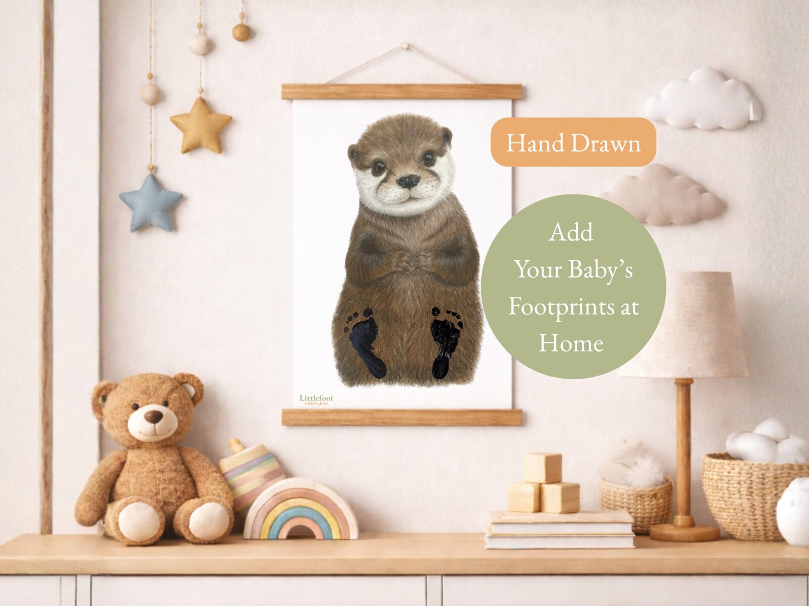 Hand Drawn Otter Print - Add Your baby's Footprints