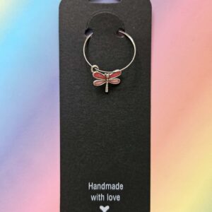 Wine glass charm approx 4cms dragonfly pink