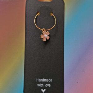 Wine glass charm approx 4cms flower pink with pearl