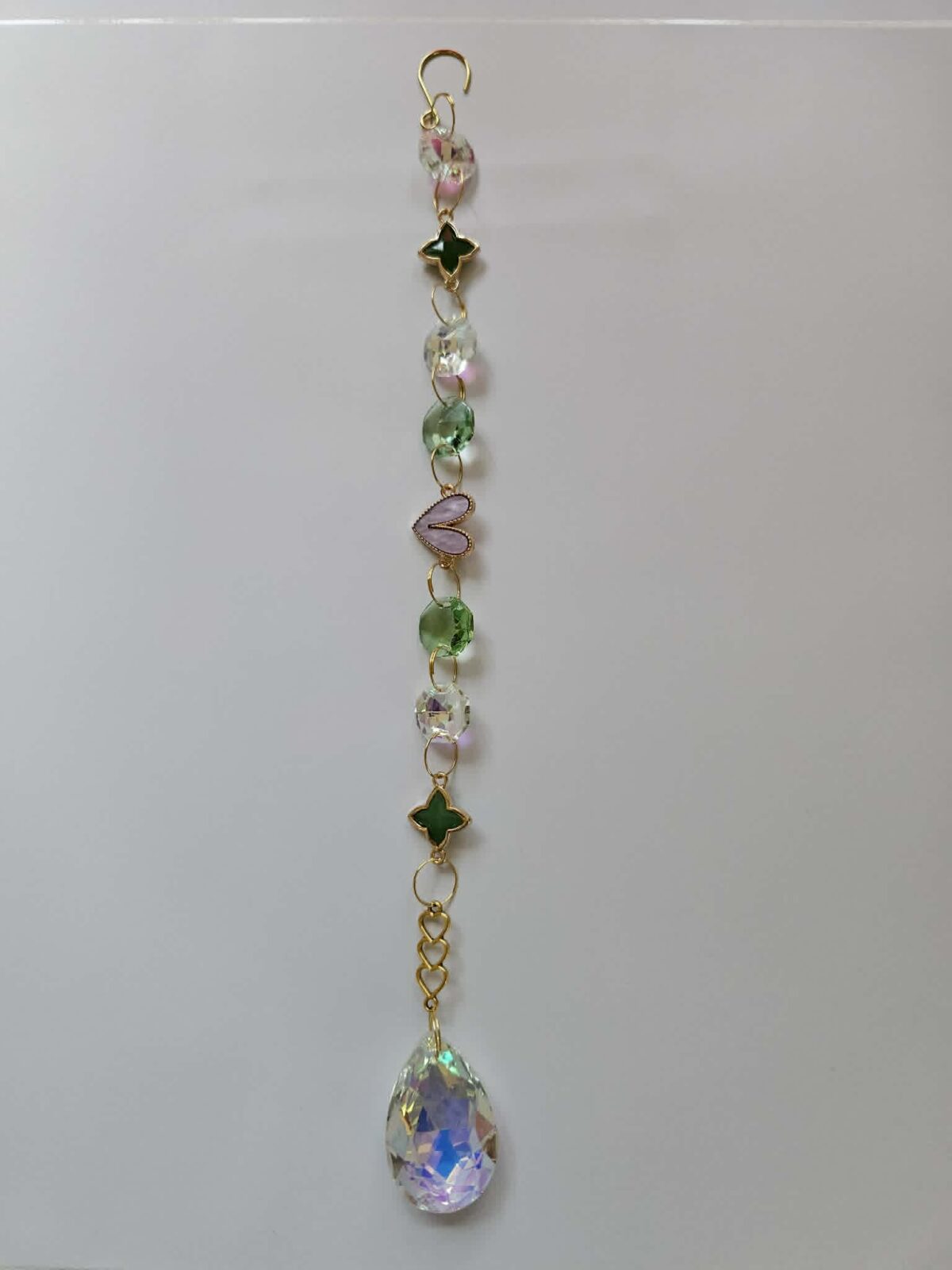 Large suncatcher approx 25 cms star heart green pink crystal