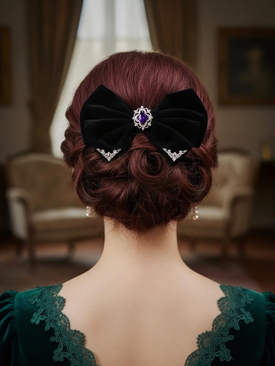 Gothic Large Bow Hair Clip Purple