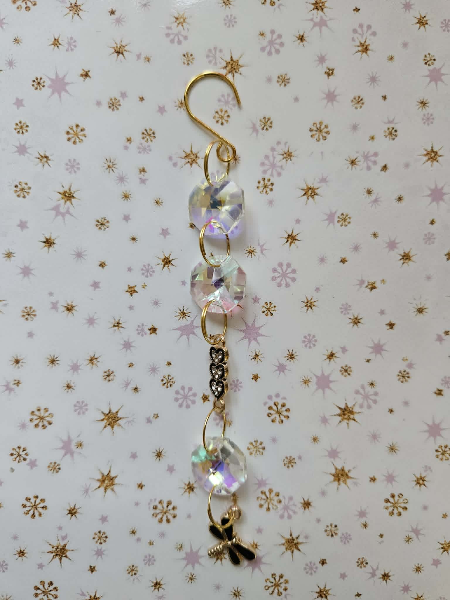 Small suncatcher approx 15 cms dragonfly and hearts black