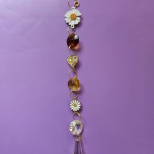 Medium suncatcher approx 20 cms flowers and hearts yellow white