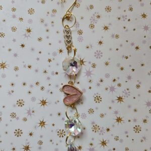 Small suncatcher approx 15 cms hearts pink and white