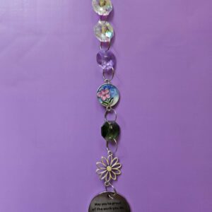 Medium suncatcher approx 20 cms inspirational with flowers blue purple pink