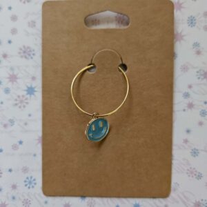 Wine glass charm approx 4cms smiley face teal