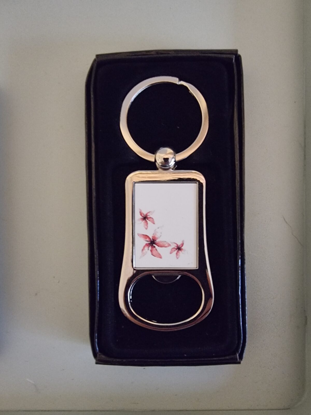 Pink Flowers Bottle Opener Keyring